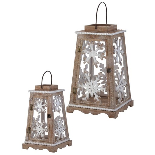 [MTX74632] 18" METAL/WOOD SNOWFLAKE LANTERN INDIVIDUAL