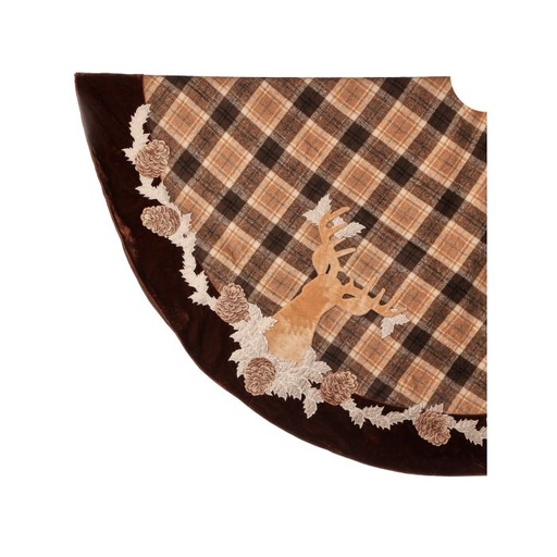 [MTX74610] 64"D VLVT HIGHLANDS DEER/PLAID TREE SKIRT