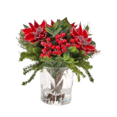 [MTX74547] 12" FAUX WATER  ICED POINSETTIA ARRANGEMENT