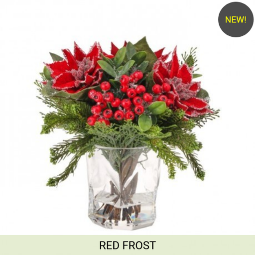 [MTX74547] 12" FAUX WATER  ICED POINSETTIA ARRANGEMENT