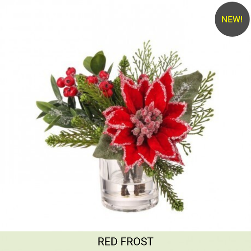 [MTX74545] 9" FAUX WATER  ICED POINSETTIA ARRANGEMENT