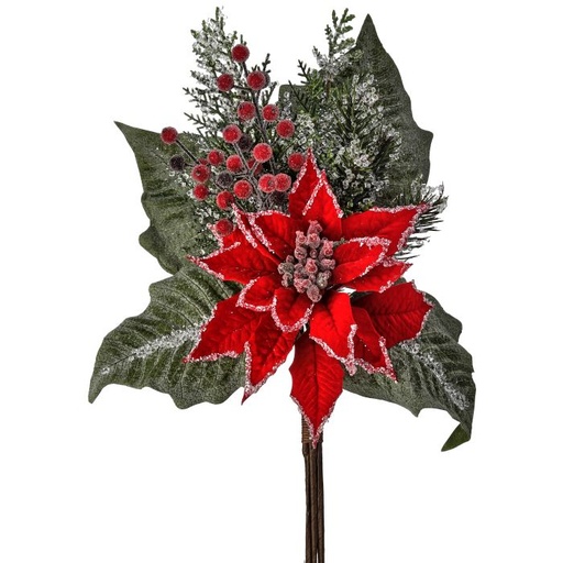 [MTX74543] 20" VLVT POINSETTIA/BERRY/PINE ICED BUNCH