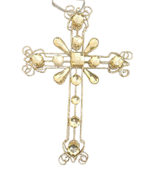 [MTX74401   CHAM] 12" GLITTER WIRE JEWELED CROSS ORNAMENT
