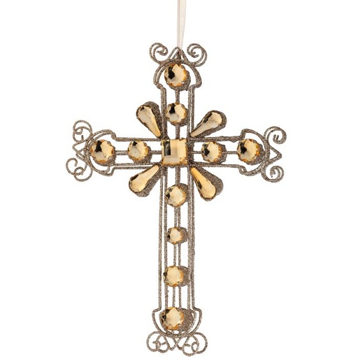 [MTX74401] 12" GLITTER WIRE JEWELED CROSS ORNAMENT