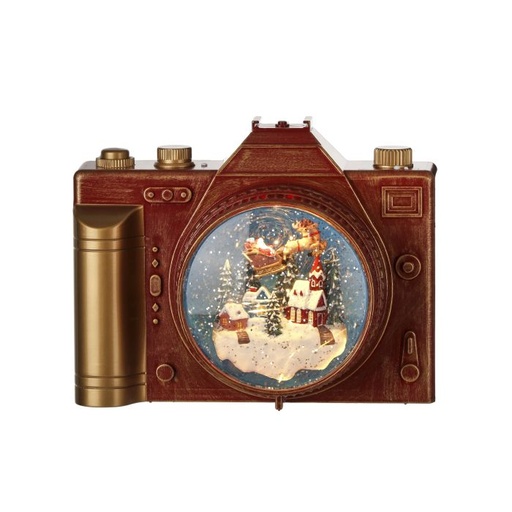 [MTX74280] 8"LED/BTY/TMR USB ANTIQUE CAMERA WATER GLOBE