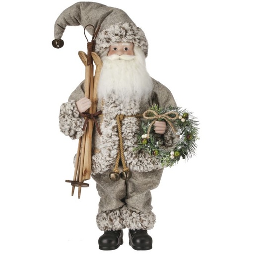 [MTX74175] 18" FABRIC WINTER CHALET SANTA W/SKIS