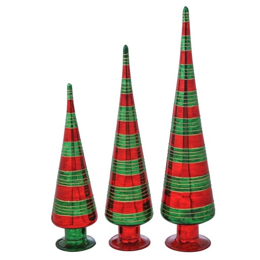 [MTX74003] 12-18" GLASS W/GLITTER STRIPE TREE SET/3