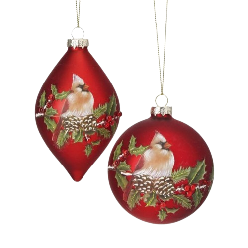 [MTX73938] 4-5.5" GLS CRDL/HOLLY BALL/FNL ORNAMENT INDIVIDUAL