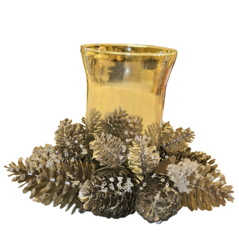 [MTX73765] 12" ICED PINECONE CANDLE RINGW/HURRICANE
