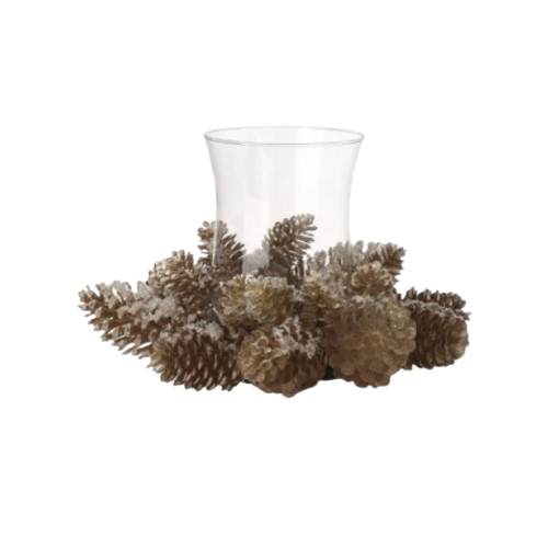 [MTX73765] 12" ICED PINECONE CANDLE RINGW/HURRICANE