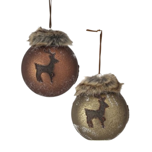 [MTX73655] 5" GLS W/FAUX FUR MERCURY DEER ORNAMENT INDIVIDUAL