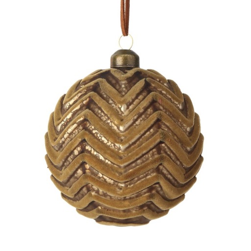 [MTX73653] 4" GLASS VELVET CHEVRON BALL ORNAMENT