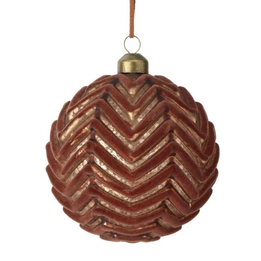 [MTX73653] 4" GLASS VELVET CHEVRON BALL ORNAMENT