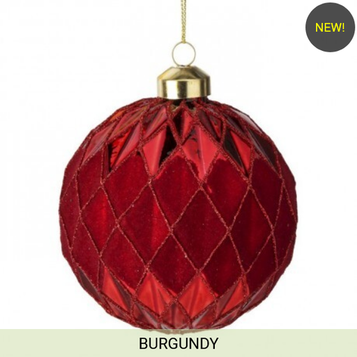 [MTX73625] 4" GLS VELVET QUILTED DIAMOND ORNAMENT