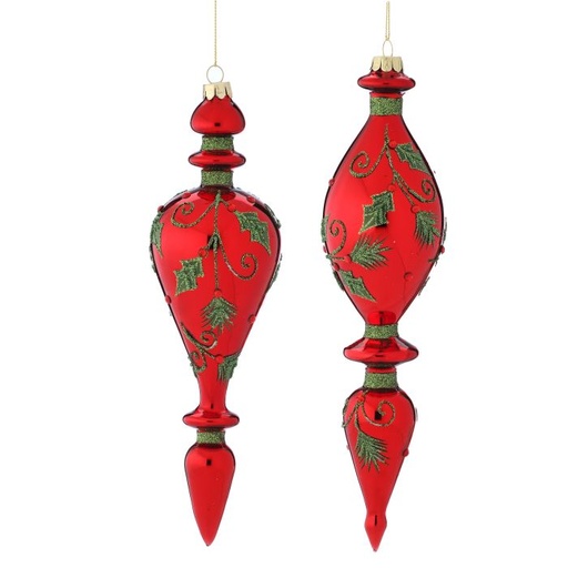 [MTX73614] 9-10" GLASS HOLLY  FINIAL ORNAMENT INDIVIDUAL