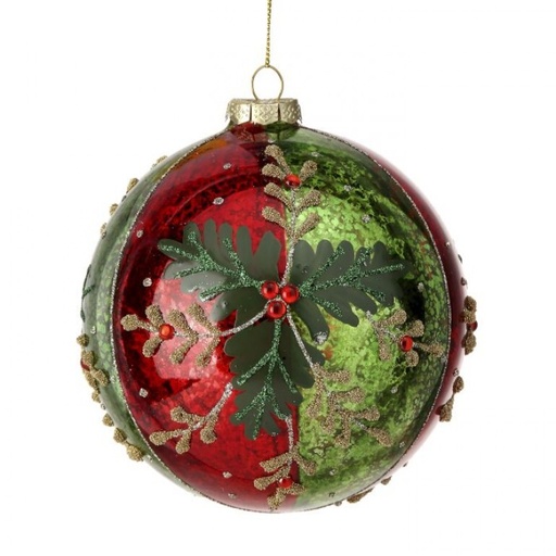 [MTX73609] 5"GLASS HOLLY JEWEL BALL ORNAMENT