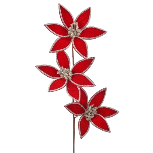 [MTX73521] 24" TRIPLE VELVET W/JEWEL POINSETTIA STEM