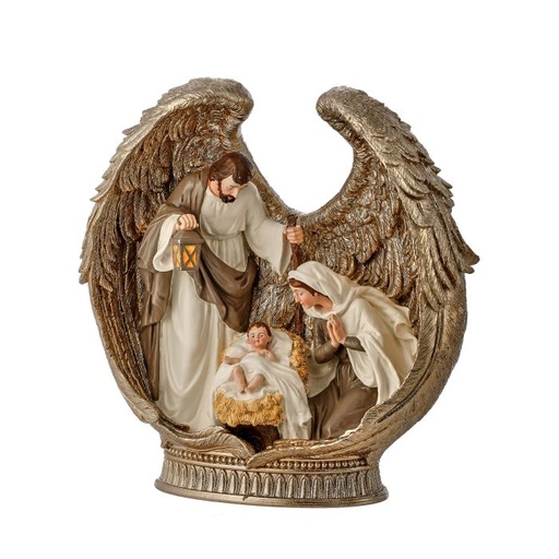 [MTX73358] 12" RESIN HOLY FAMILY IN ANGEL WINGS
