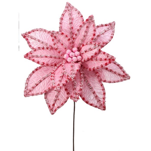 [MTX73418] 30" GIANT CANDY SNOW GLITTER POINSETTIA STEM