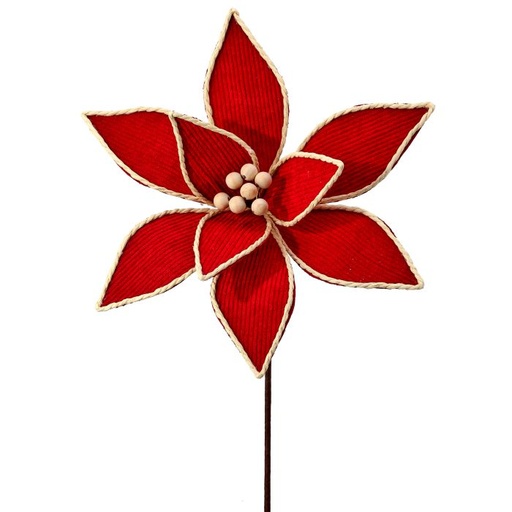 [MTX73399] 22" CORDUROY W/WOOD BEAD POINSETTIA STEM