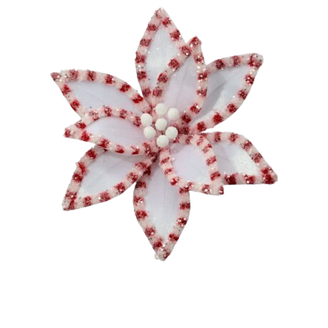 [MTX73365 WHRB] 22" CANDY W/SNOWGLITTER POINSETTIA STEM
