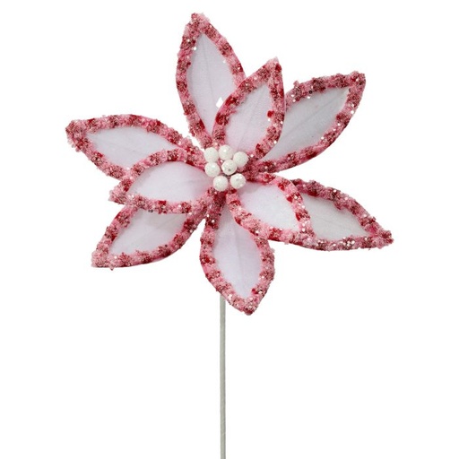 [MTX73365] 22" CANDY W/SNOWGLITTER POINSETTIA STEM