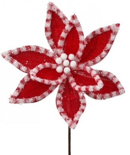 [MTX73365] 22" CANDY W/SNOWGLITTER POINSETTIA STEM