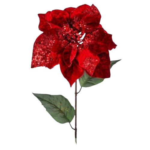 [MTX73290] 27" VELVET W/GLITTER ROYAL POINSETTIA STEM