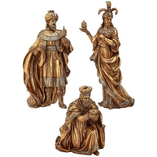 [MTX73121] 12.5-20" RESIN GILDED JEWEL THREE KINGS SET/3