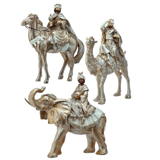 [MTX72913] 16" RESIN RENAISSANCE THREE KINGSwANIMALS ST3