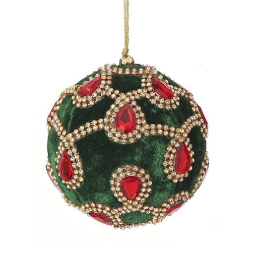 [MTX72828] 4" VELVET W/ JEWEL/RHINESTONE BALL ORNAMENT