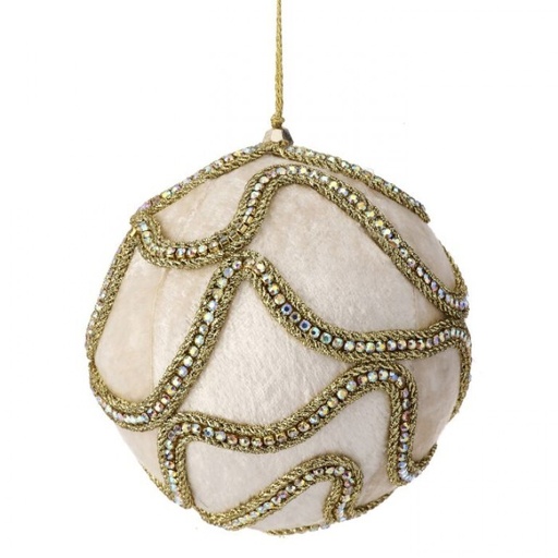 [MTX72827] 5" VELVET W/JEWEL BALL ORNAMENT - IVORY