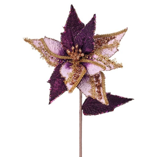 [MTX72804] 24" VELVET EMBROIDERED W/BEAD POINSETTIA STEM