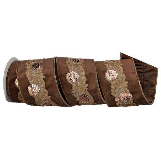 [MTX72729] 4"X5Y DIVINE VELVET W/SEQUIN PINECONE RIBBON