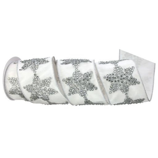 [MTX72696] 4'X5Y SHEER DUPION JEWEL SNOWFLAKE RIBBON