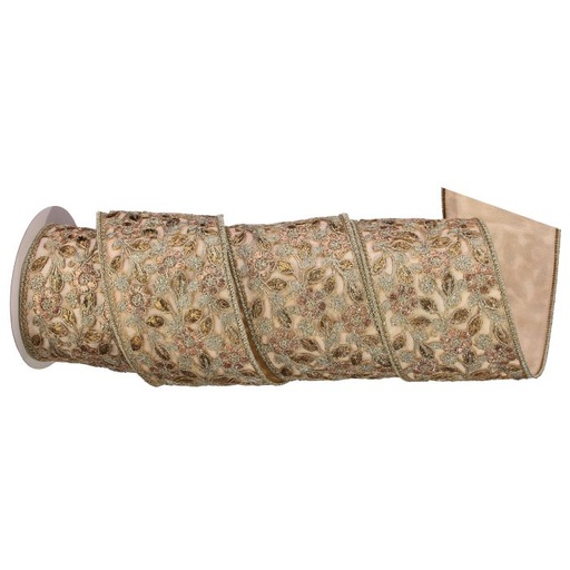 [MTX72685] 4"X5Y DUPION W/METALLIC FLORAL VINE RIBBON