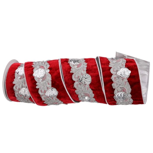 [MTX72672] 4"X5Y LUX VELVET W/SEQUIN CONE SCROLL RIBBON