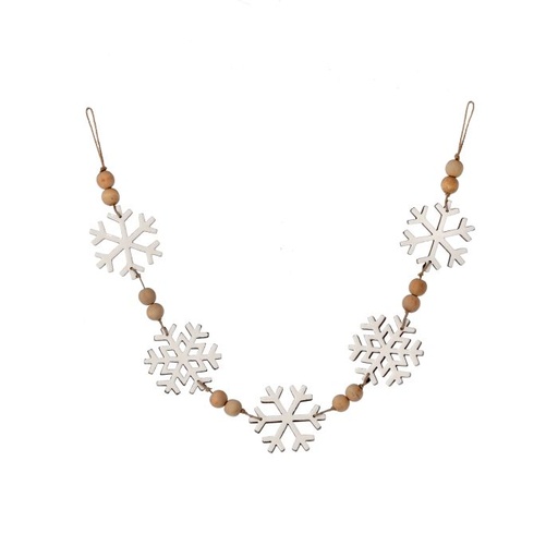[MTX72399] 40" WOOD/ENAMEL W/BEAD  SNOWFLAKE GARLAND