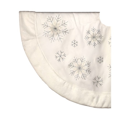 [MTX72350] 48"D WHITE VELVET SNOWFLAKE TREE SKIRT