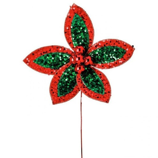 [MTX71996] 22" SEQUIN POINSETTIA STEM 