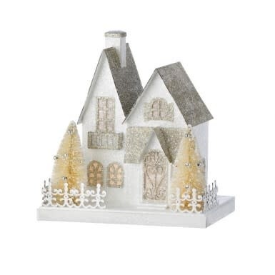 [MTX72126] 9" LED/BTY TMR CRDBRD SNOWY LANE HOUSE