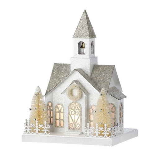 [MTX72125] 11" LED/BTY TMR CRDBRD VINTAGE SNOWY HOUSE