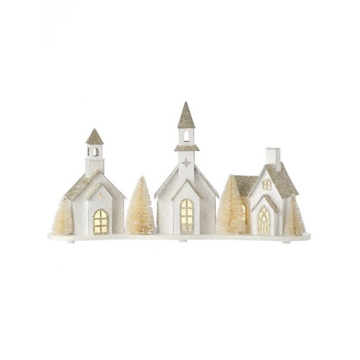 [MTX72124] 16" LED/BTY TMR CRDBRD SNOWY VILLAGE W/CHURCH