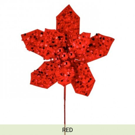 [743903180645] 18" SEQUIN POINSETTIA STEM 