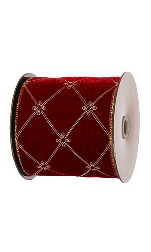 [743903177706] 4"X5Y TUFTED VELVET W/JEWEL RIBBON