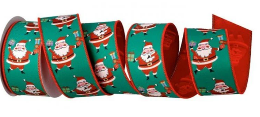 [MTC10042] 2.5"X10Y SATIN PLAYFUL SANTA W/GIFT RIBBON