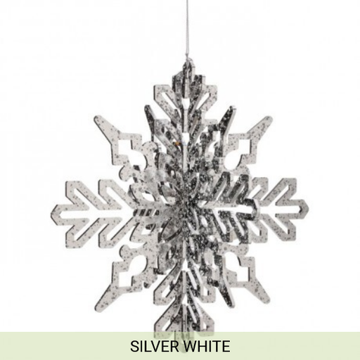 [743903175856] 14" VP 3-D SHINY SNOWFLAKE W/SNOW ORNAMENT