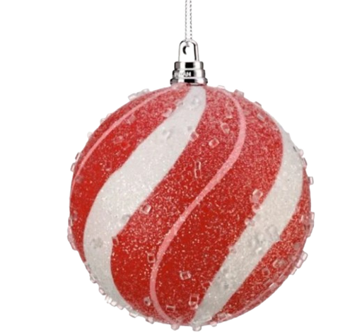 100MM VP SUGAR PEPPERMINT BALL ORNAMENT / INDIVIDUAL 