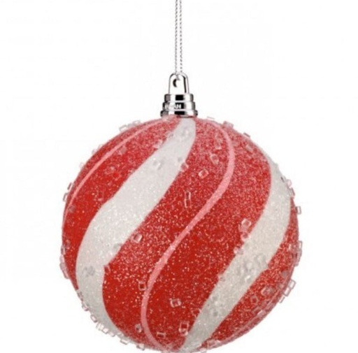 [MTX71075] 100MM VP SUGAR PEPPERMINT BALL ORNAMENT BX/4