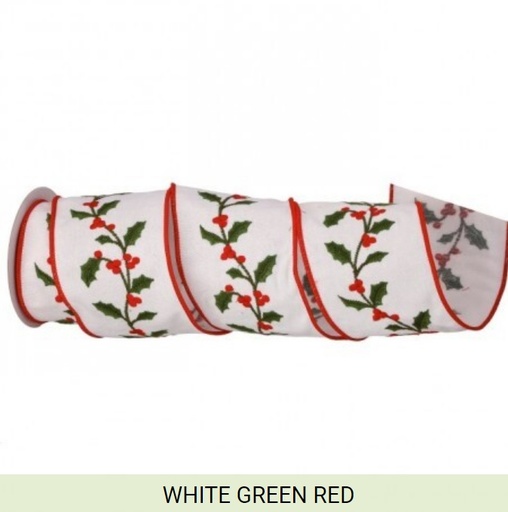 [MTX71630] 4"X5Y HOLLY/BERRY VINE EMBR  CANVAS RIBBON